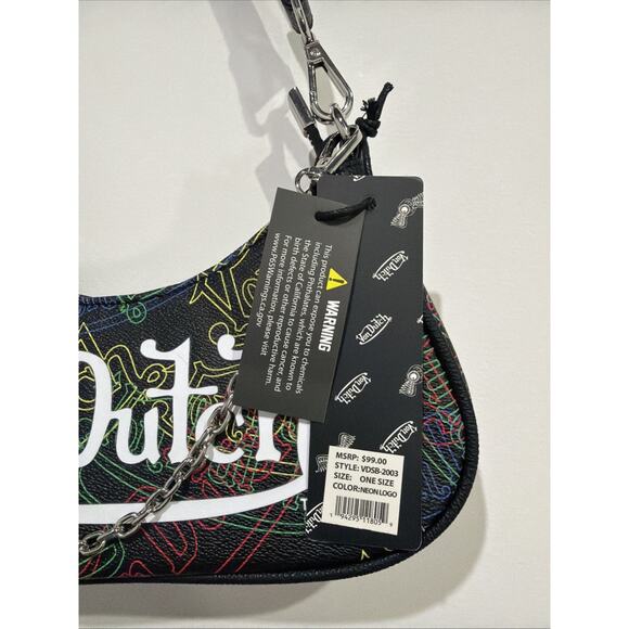 NWT Von Dutch Shoulder Bag Denim One Size Chain Y2K Inspired Chic Streetwear - Picture 4 of 6
